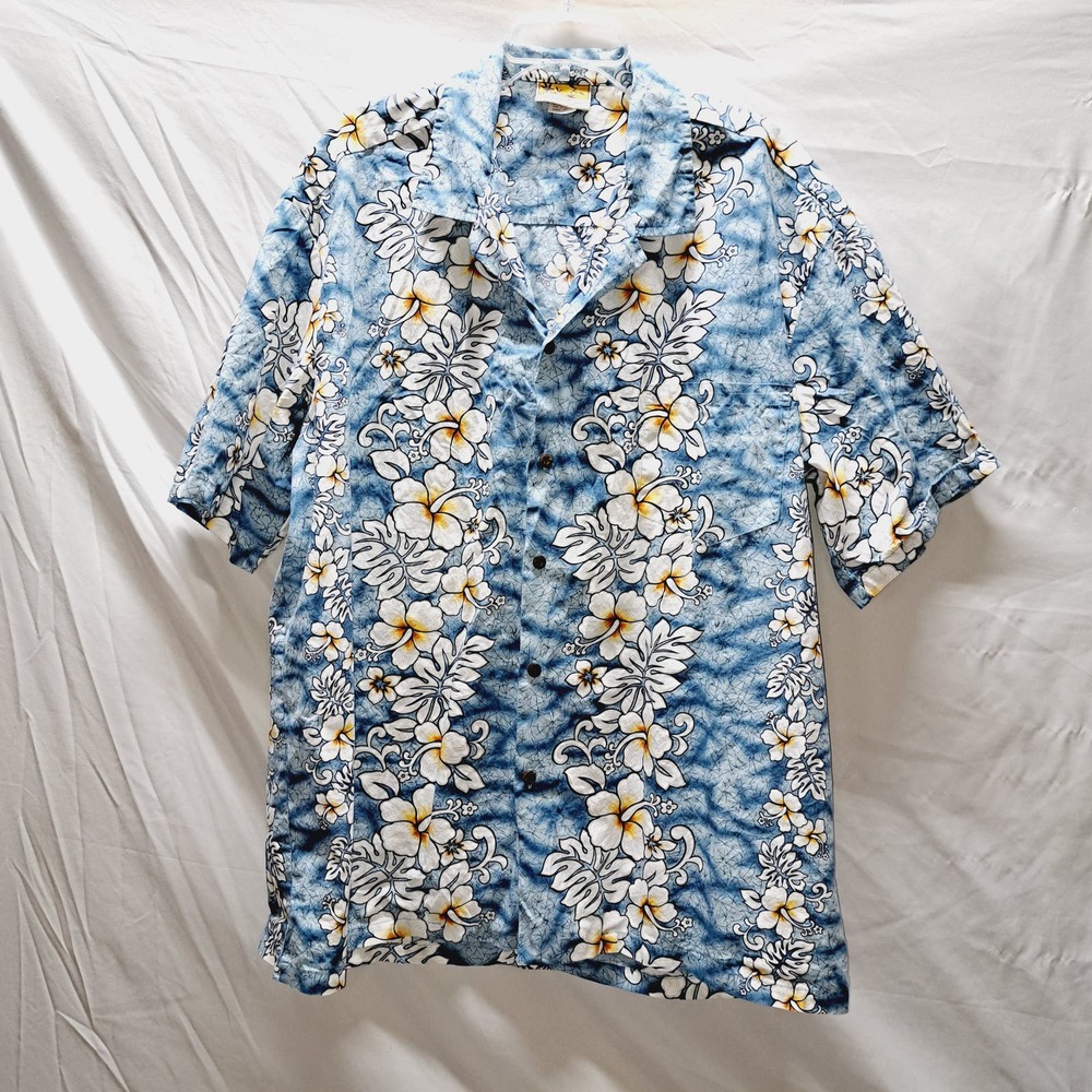 Winnie's Fashion Hawaiian Button Up Short Sleeve Floral Shirt Blue White 2XL